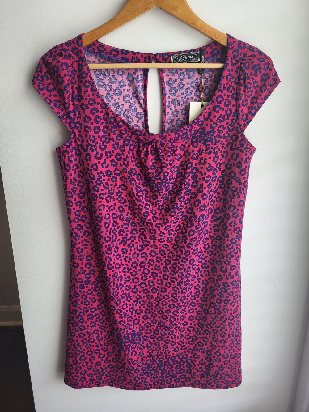 Guess NWT Pink and Navy Animal Print Cap Sleeve Mini Dress